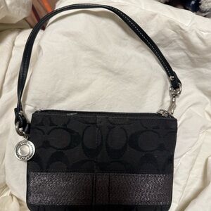 Coach Black Signature Canvas Wristlet with Leather Trim